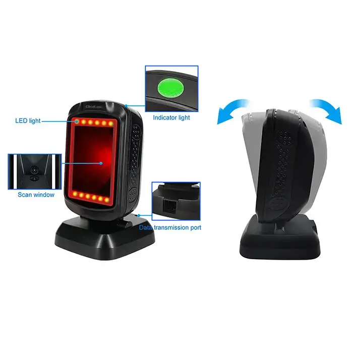 Qoltec Stationary barcode reader and QR code scanner | 1D 2D | USB | Fast