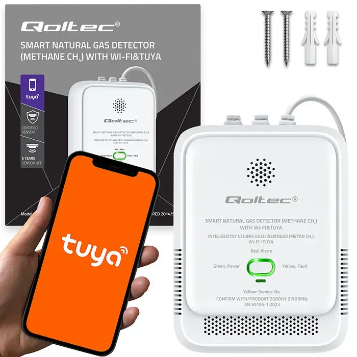 Qoltec Certified Natural Gas Leak Sensor | CH4 detector | NG | Tuya | Wi-Fi | 85dB alarm | LED