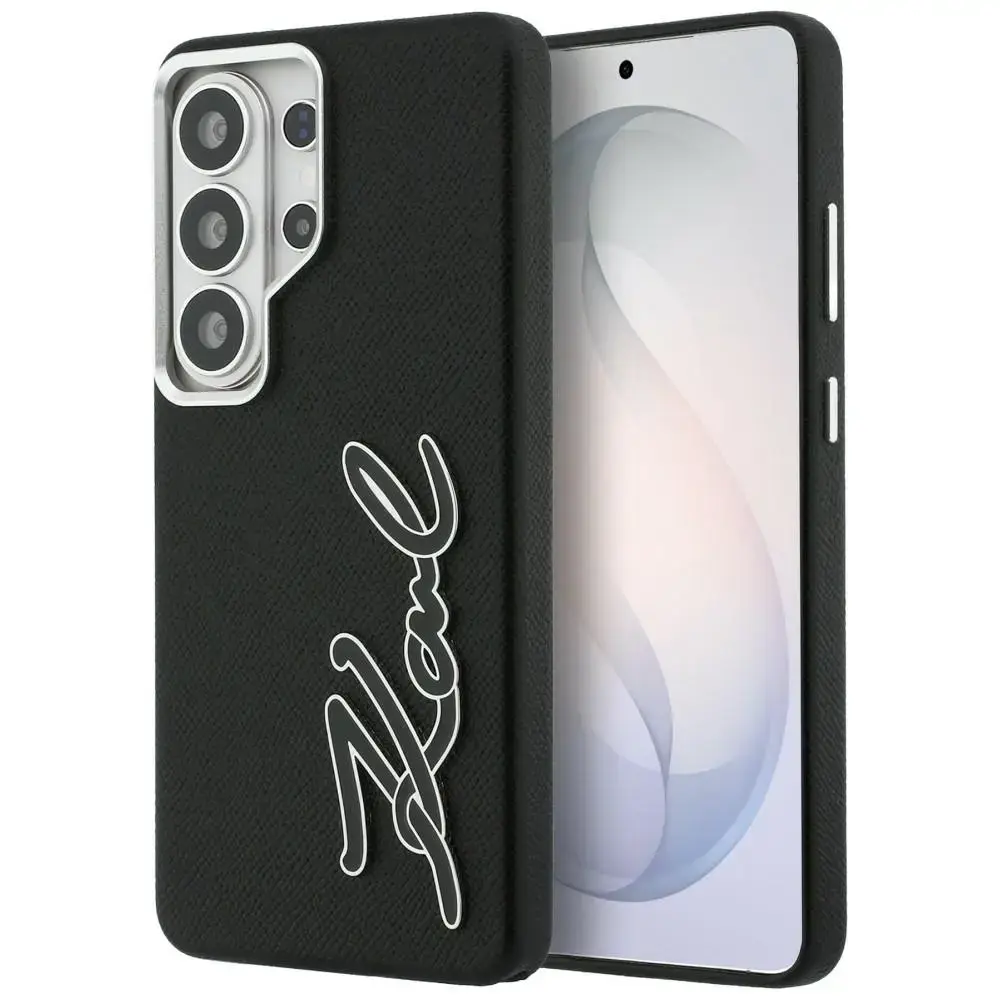 Karl Lagerfeld Grained Signature Metal Resin Logo maciņš telefonam Samsung Galaxy S26 Ultra (S948) melns