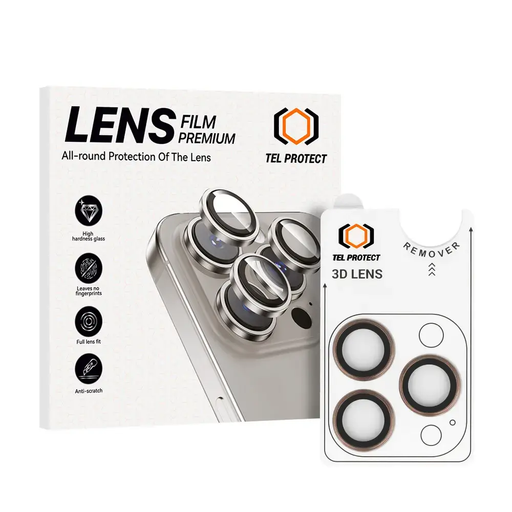 Tempered glass Tel Protect 3D Lens on camera for Iphone 17 Pro/17 Pro Max titanium (lens 3 pieces)