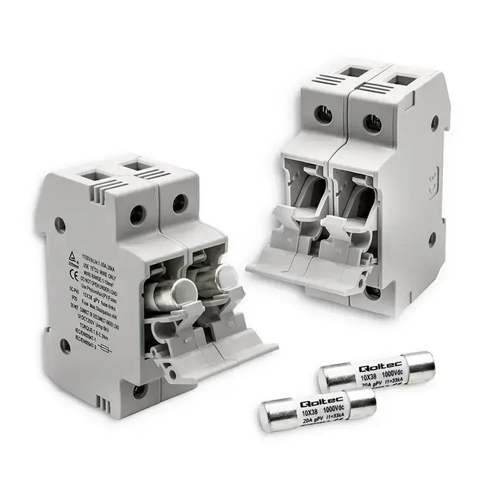 Qoltec Fuse base + DC fuse | 2P|1000V |20A |10x38 |solar