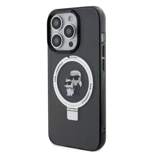 Karl Lagerfeld Ringstand Karl and Choupette MagSafe Case for iPhone 15 Pro Max Black