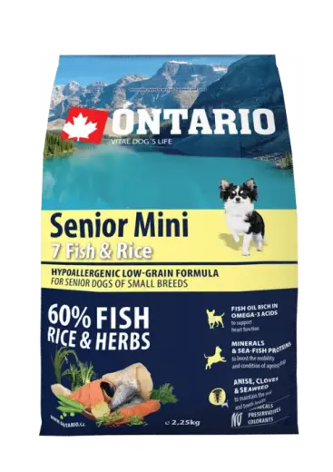 Sausa barība suņiem - Ontario Dog Senior Mini Fish and Rice, 2.25kg