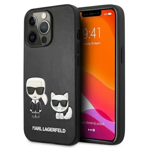 KLHCP13XPCUSKCBK Karl Lagerfeld and Choupette PU Leather Case for iPhone 13 Pro Max Black