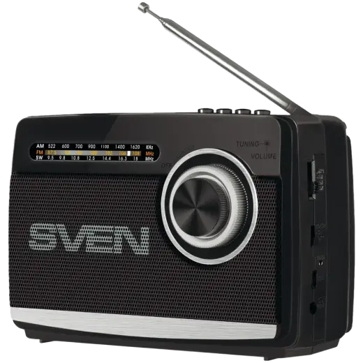 Speaker SVEN SRP-155, black (3W, Bluetooth, FM/AM/SW, USB, microSD, flashlight, battery)