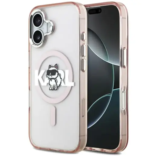 Karl Lagerfeld IML Choupette Sketch Logo maciņš ar MagSafe atbalstu telefonam iPhone 17 rozā