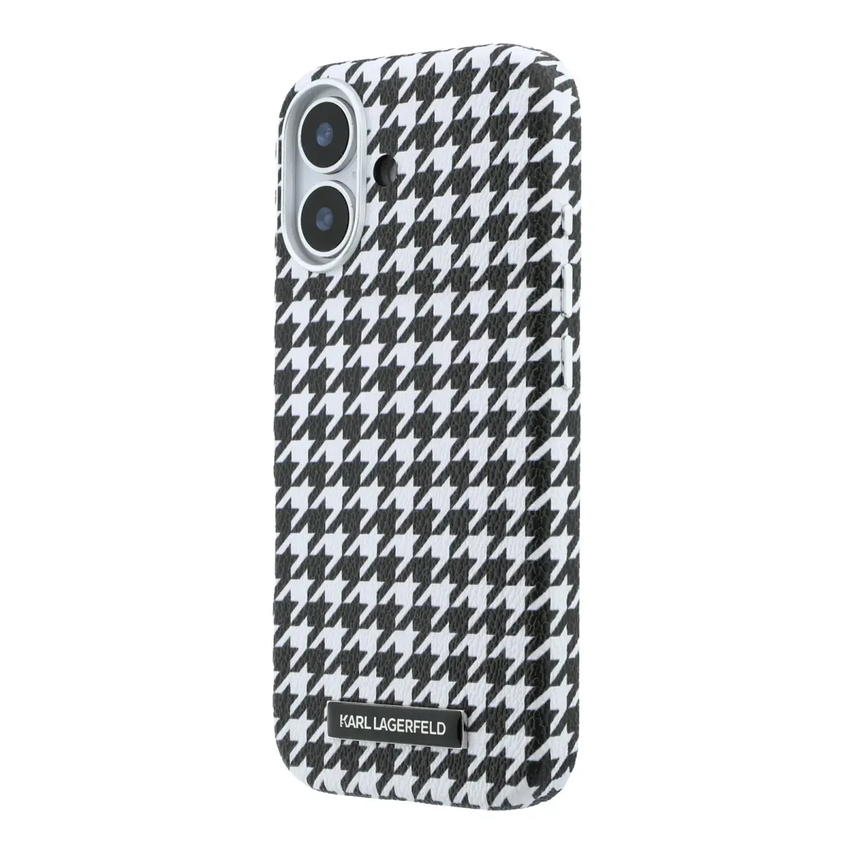 Karl Lagerfeld PU Houndstooth Resin Plate maciņš ar MagSafe atbalstu telefonam iPhone 17 melns