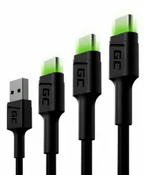 Green Cell data transfer and charging cable | USB-A to USB-C | 1.2m | 3-pack