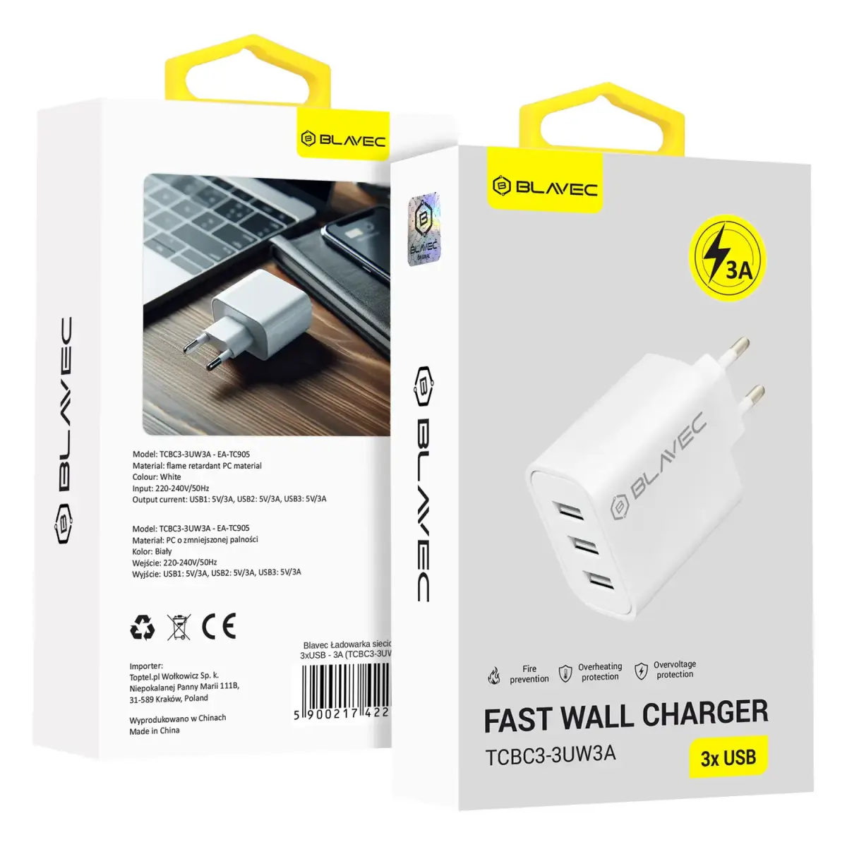 Blavec BC3 tīkla lādētājs | 15W | USB-A | balts