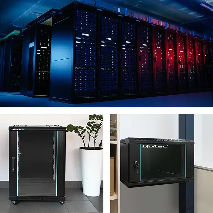 Qoltec RACK Cabinet 19" | 12U | 600 x 635 x 450 | Tempered doors | Hanging | Steel case | Lock | Grey
