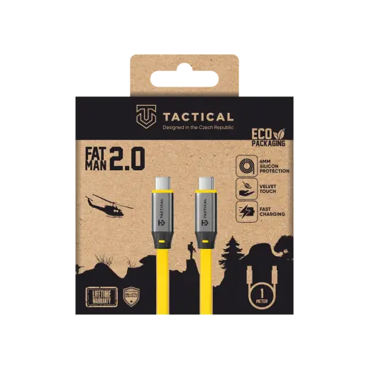 Tactical Fat Man 2.0 datu pārraides un uzlādes vads | USB-C uz USB-C | 60W | 1m | dzeltens