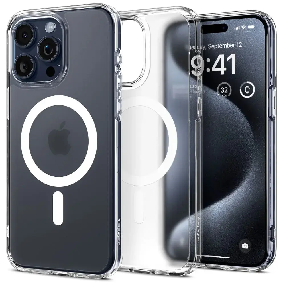 Spigen Ultra Hybrid Mag чехол с поддержкой MagSafe для телефона iPhone 15 Pro прозрачный
