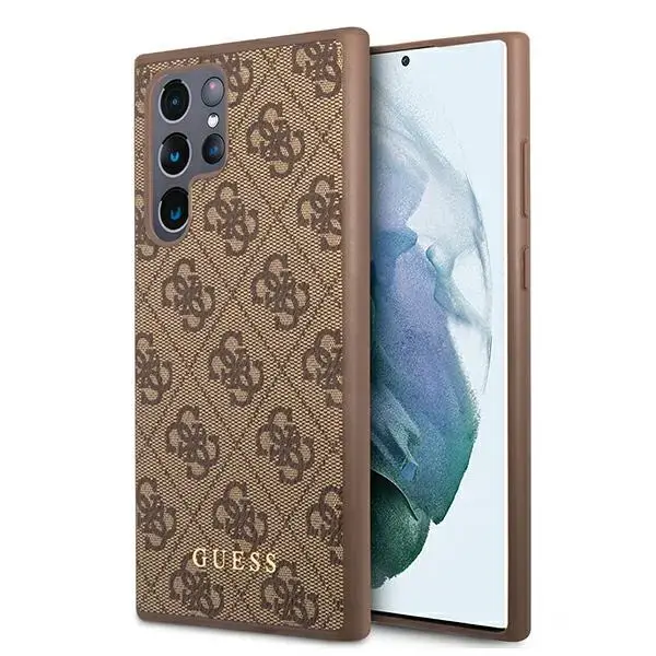 Guess GUHCS22LG4GFBR S22 Ultra S908 brązowy|brown hard case 4G Metal Gold Logo