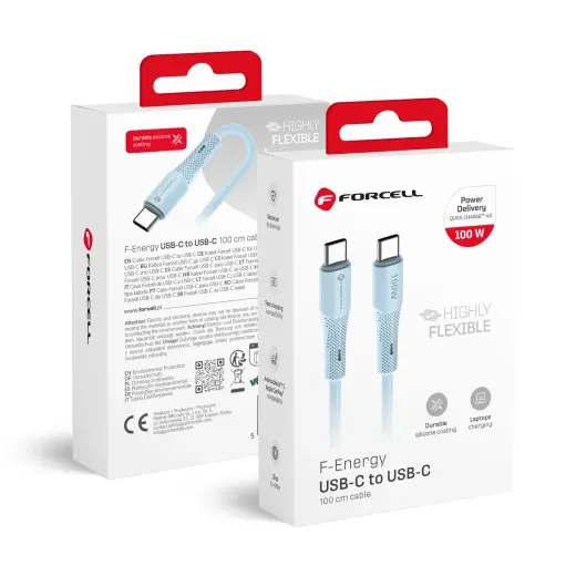 Forcell C347 datu pārraides un uzlādes vads | USB-C uz USB-C | QC 4.0, PD | 100W | 1m | zils