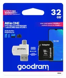 GOODRAM Memory MicroSD Card All in one - 32GB with adapter UHS I CLASS 10 100MB/s + reader