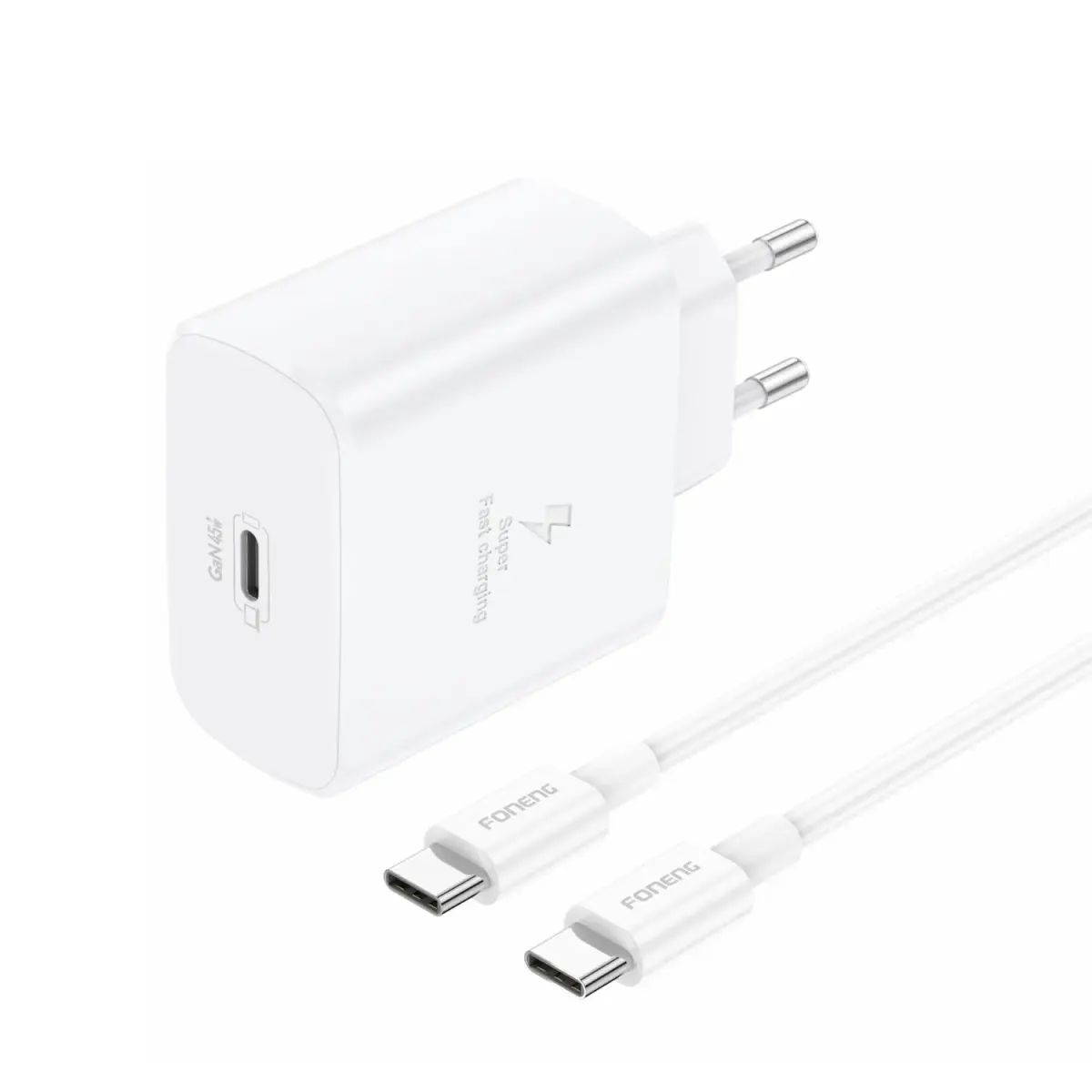 Foneng Wall charger EU62 GaN - Type C - PD 45W with Type C to Type C cable white
