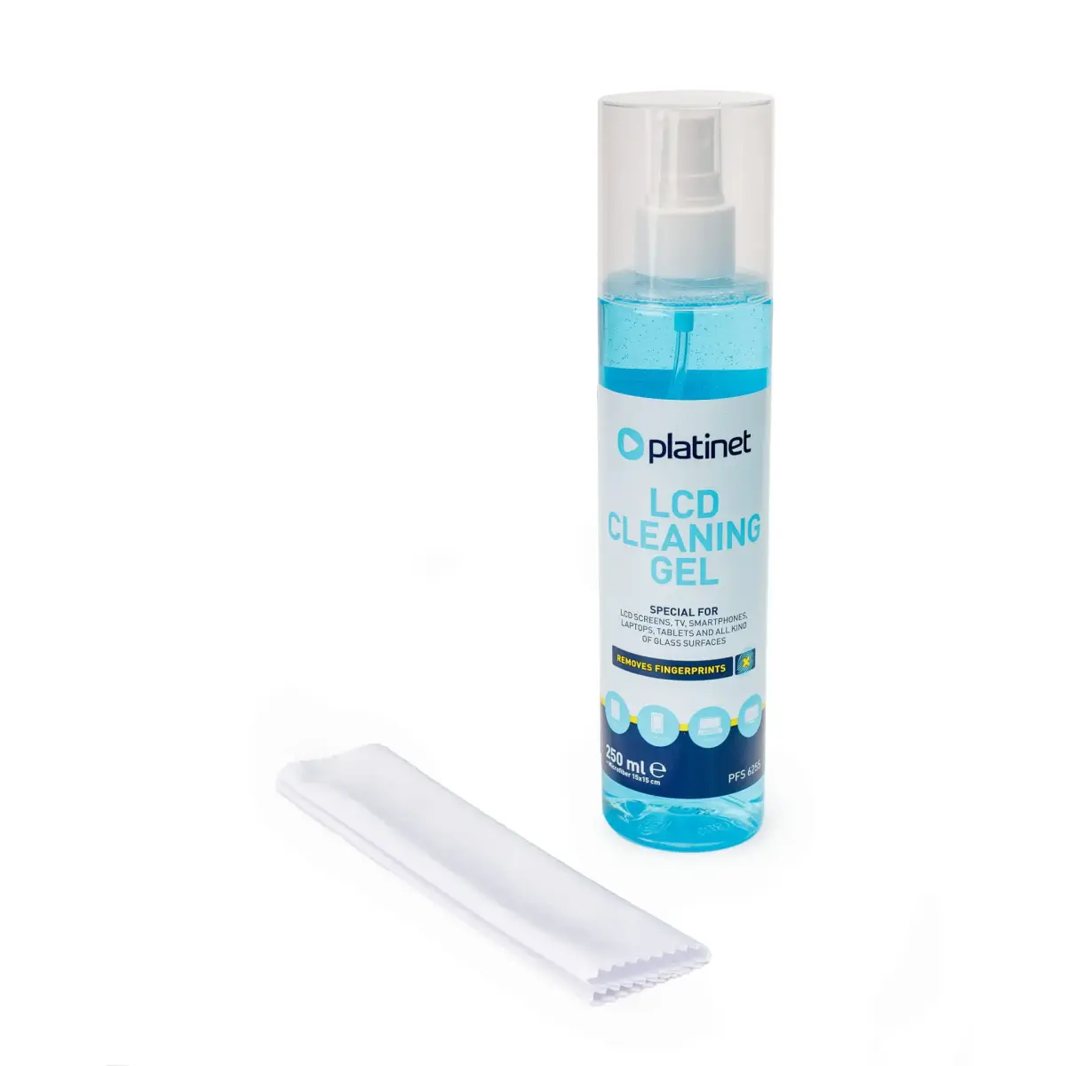 Platinet PFS6255 Komplekts Tīrīšanas Līdzeklis Ekrāniem LCD | TFT + Auduma Nano Drāna 250 ml