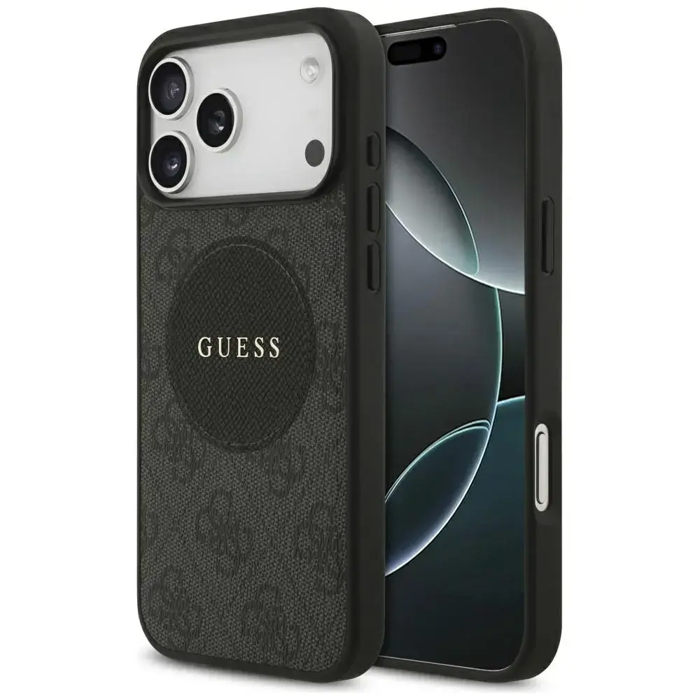 Guess 4G Circle Classic Logo maciņš ar MagSafe atbalstu telefonam iPhone 17 Pro Max melns