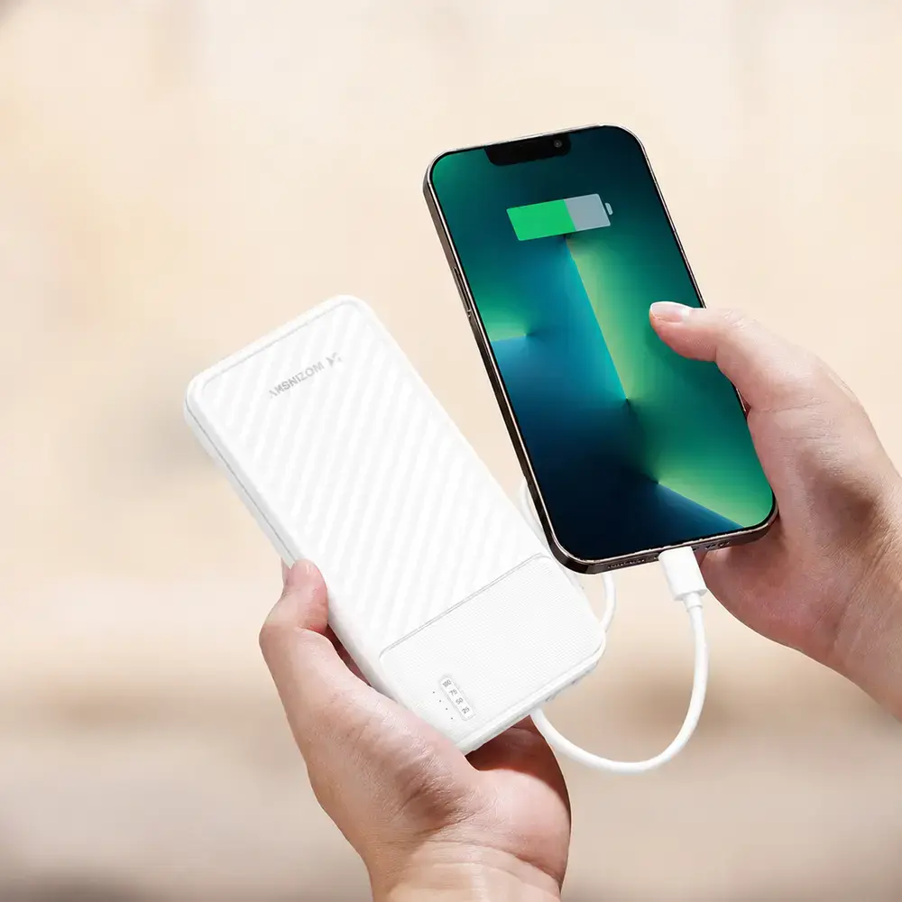 Wozinsky W11-W 10000mAh 10W Powerbank with Built-in Cables and Flashlight - White