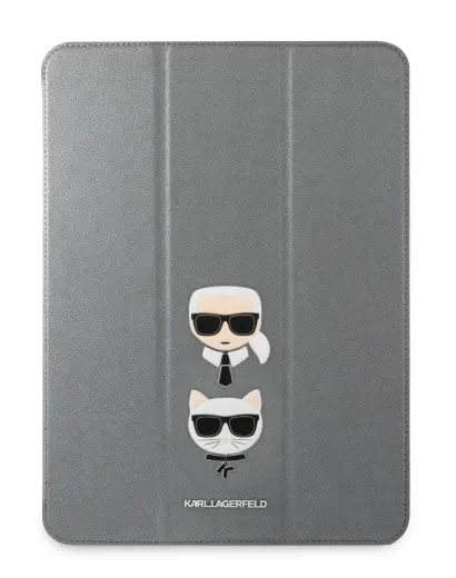 KLFC12OKCG Karl Lagerfeld and Choupette Head Saffiano Folio Cover for iPad Pro 12.9 Silver