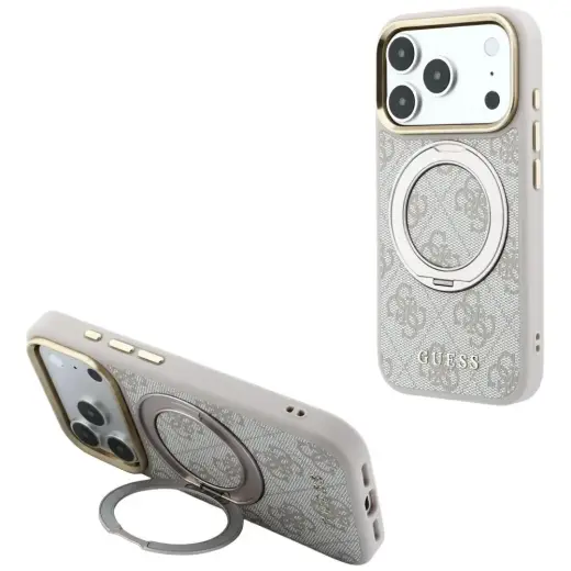 Guess Ring Stand 360 4G Classic Logo phone case with stand and MagSafe support for iPhone 18 Pro Max | iPhone 17 Pro Max pink