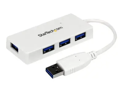 StarTech.com 4 Port USB 3.0 Hub - Multi Port USB Hub w| Built-in Cable - Powered USB 3.0 Extender for Your Laptop - White (ST4300MINU3W) - hub - 4 ports