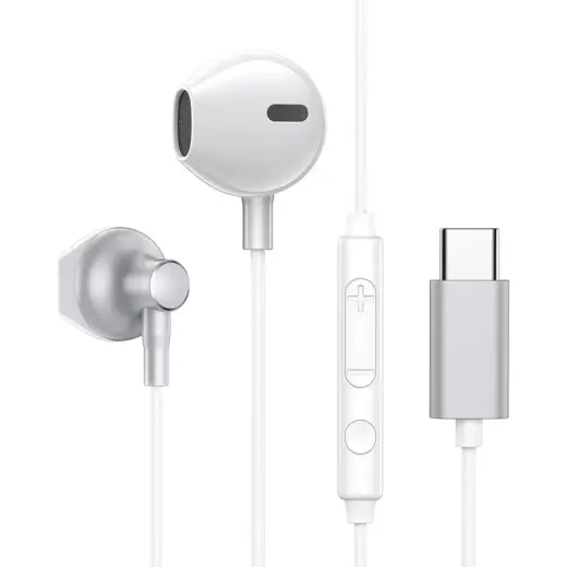 Joyroom in-ear USB Headphones Type C with remote control and microphone silver (JR-EC03 Silver)