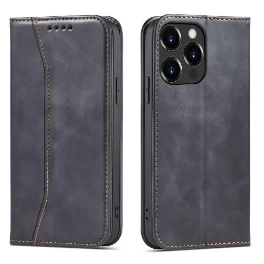 Magnet Fancy knyginio tipo telefono dėklas su stovu iPhone 14 Pro Max juodas