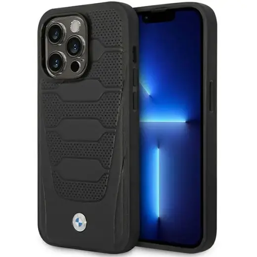 Etui BMW BMHMP14L22RPSK iPhone 14 Pro 6,1" czarny|black Leather Seats Pattern MagSafe