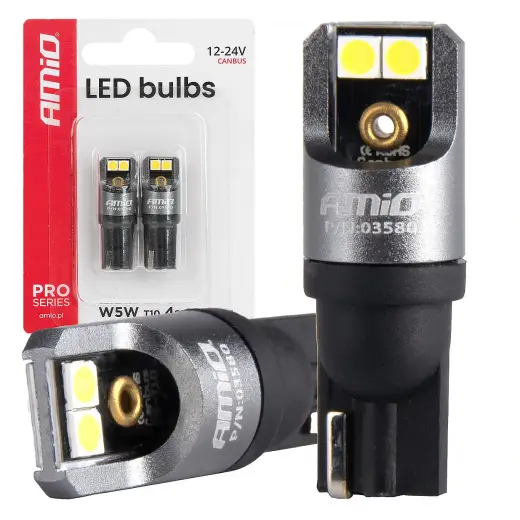LED PRO series T10 W5W 4x3030 SMD White 12/24V FULL CANBUS AMIO-03580