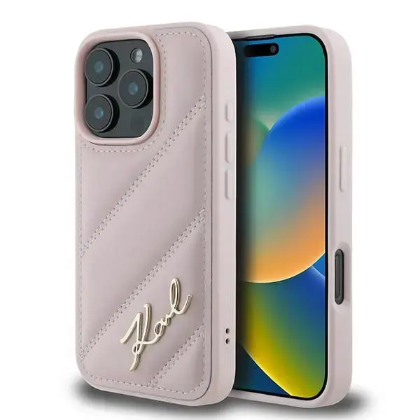 Karl Lagerfeld KLHCP16XPQDSMGP Quilted Signature maciņš telefonam iPhone 16 Pro Max rozā