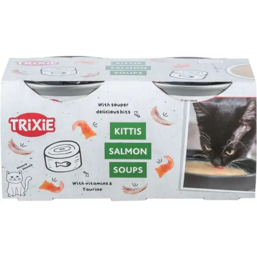 Konservi, zupa kaķiem - Trixie Soup with chicken & salmon, 4 × 80 g