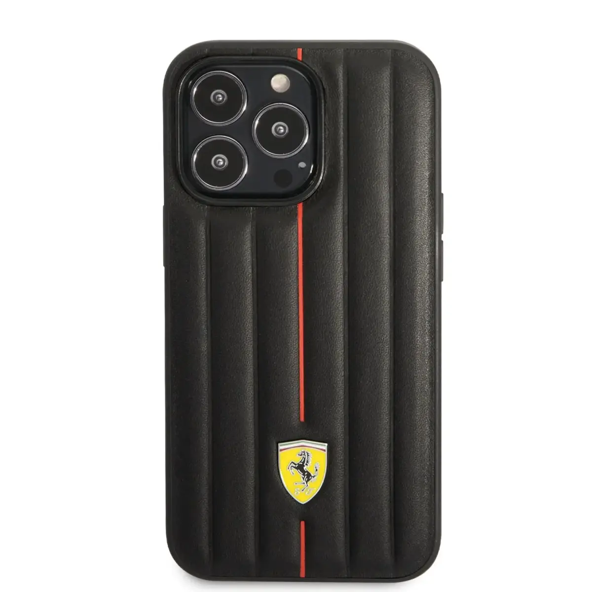 Ferrari Leather Embossed Stripes Case for iPhone 14 Pro Max Black