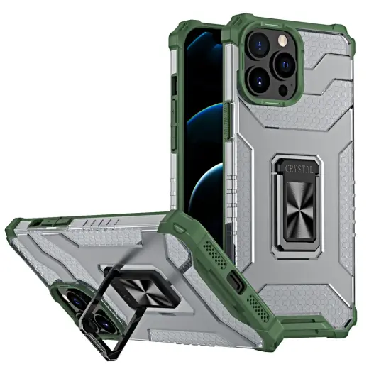 Crystal Ring Tough Rugged phone case with stand for iPhone 13 Pro Max green