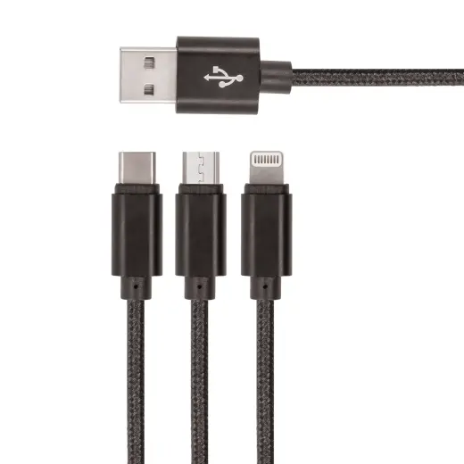 Setty 3in1 USB neilona kabelis, melns R 3-in-1 datu pārsūtīšanas un uzlādes kabelis | USB-A uz Micro USB, USB-C, Lightning | melns