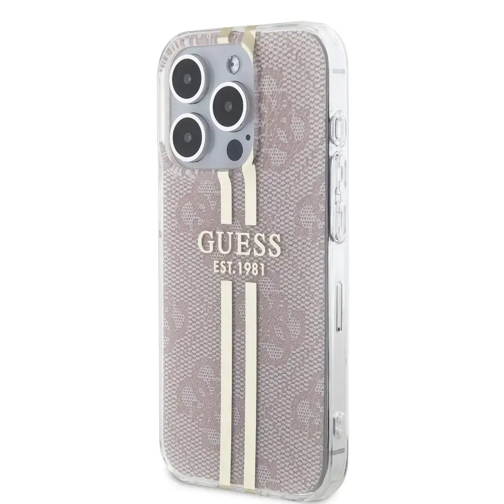 Guess IML 4G Gold Stripe Case for iPhone 15 Pro Max Pink