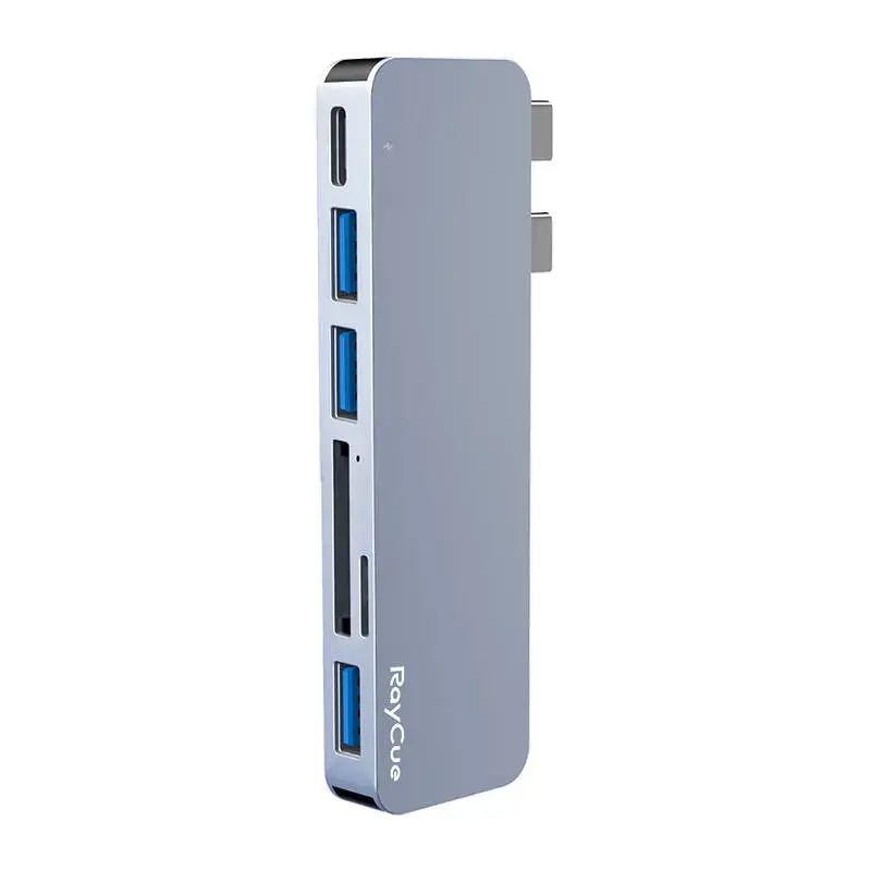 Hub 6w2 RayCue 2x USB-C do Thunderbolt 3 + 3x USB-A 3.0 5Gbps + SD|TF 2.0 (szary)