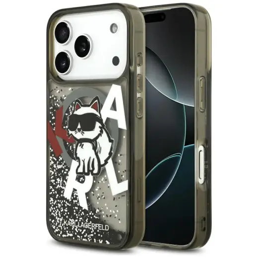 Etui Karl Lagerfeld Liquid Glitter        Choupette Logo MagSafe do iPhone 17 Pro czarny