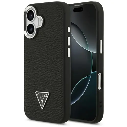 Guess Grained Triangle Logo чехол с поддержкой MagSafe для телефона iPhone 17 черный