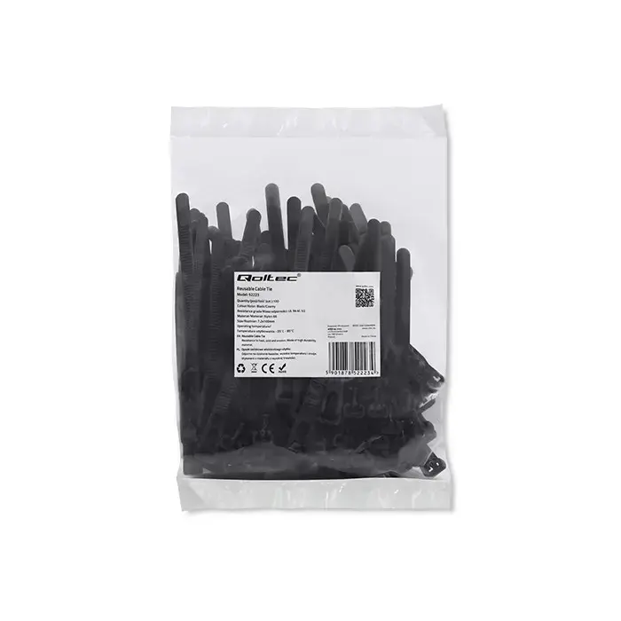 Qoltec Reusable Self-locking cable tie | 7.2*100 mm | Nylon UV | Black
