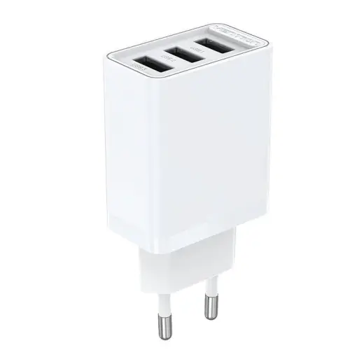 Wall charger 3x USB Vention FEAW0-EU, 2.4A, 12W (white)