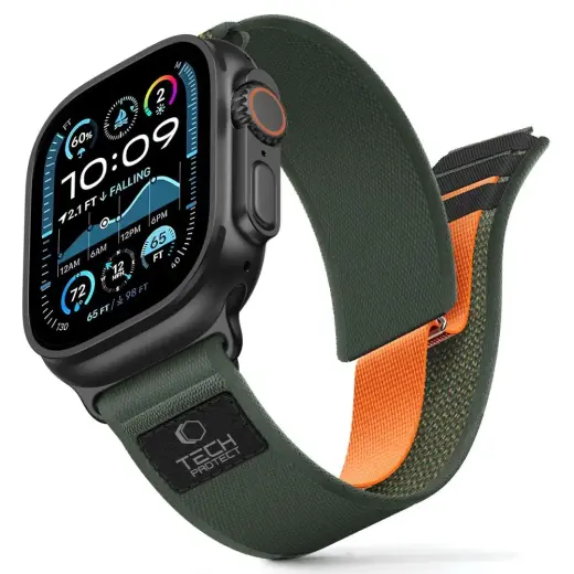 Tech-Protect viedpulksteņa siksniņa priekš Apple Watch 8/9/10/11/SE/Ultra (44/45/46/49 mm) | neilons | zaļa/oranža