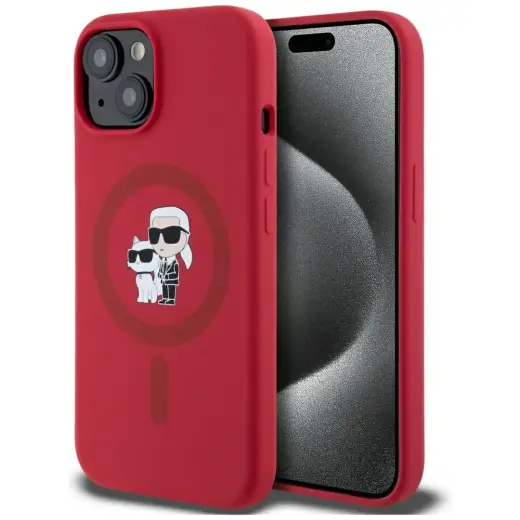 Case Karl Lagerfeld Silicone             Karl&Choupette Heads Ring MagSafe for iPhone 15 red