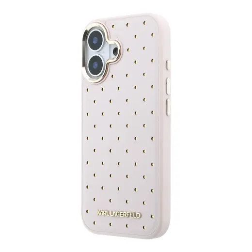 Karl Lagerfeld PU Perforated Gold Dots telefono dėklas su MagSafe palaikymu iPhone 17 rožinis