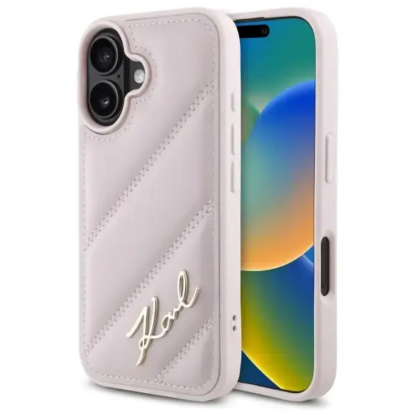 Karl Lagerfeld case for iPhone 16 6,1" KLHCP16SPQDSMGP pink Hard Quilted Signature
