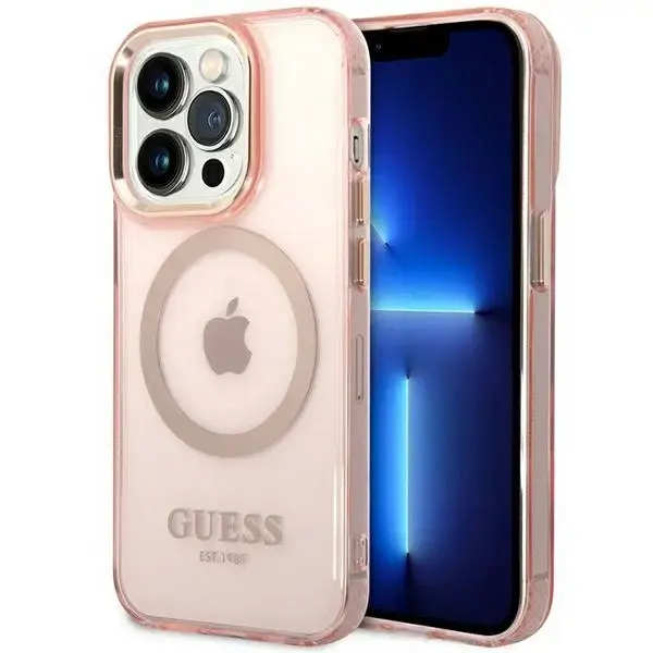 Guess GUHMP14XHTCMP iPhone 14 Pro Max 6,7" różowy|pink hard case Gold Outline Translucent MagSafe