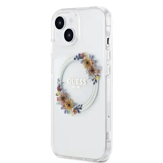Guess PC|TPU Flowers Ring Glossy Logo MagSafe Case for iPhone 13 Transparent
