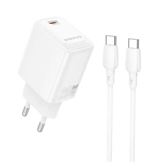 Borofone BN26 travel charger | 20W | PD | USB-C | with USB-C to USB-C cable | white