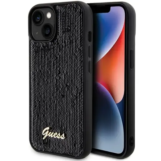 Guess GUHCP15SPSFDGSK iPhone 15 | 14 | 13 6.1" czarny|black hardcase Sequin Script Metal