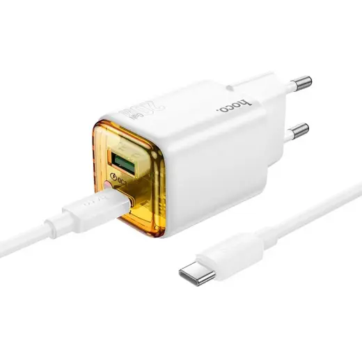 Зарядное устройство HOCO N52 | 20W | PD, QC | USB-C, USB-A | с кабелем USB-C на USB-C в комплекте | белое